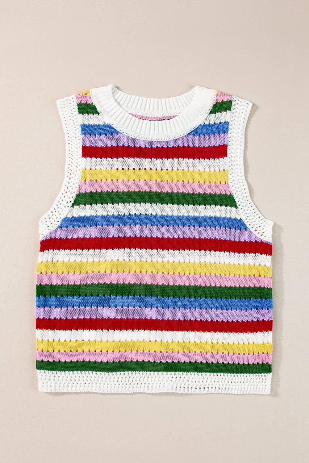 Vibrant striped knitted vest with eyelet detail - Love Salve